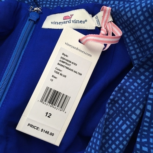 Vineyard vines tide blue basketweave halter romper jumpsuit shorts Sleeveless - Picture 6 of 9